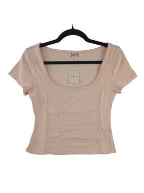 NEW Intimately Free People Peach Dust Ribbed Short Sleeve Scoop Neck Top Size S